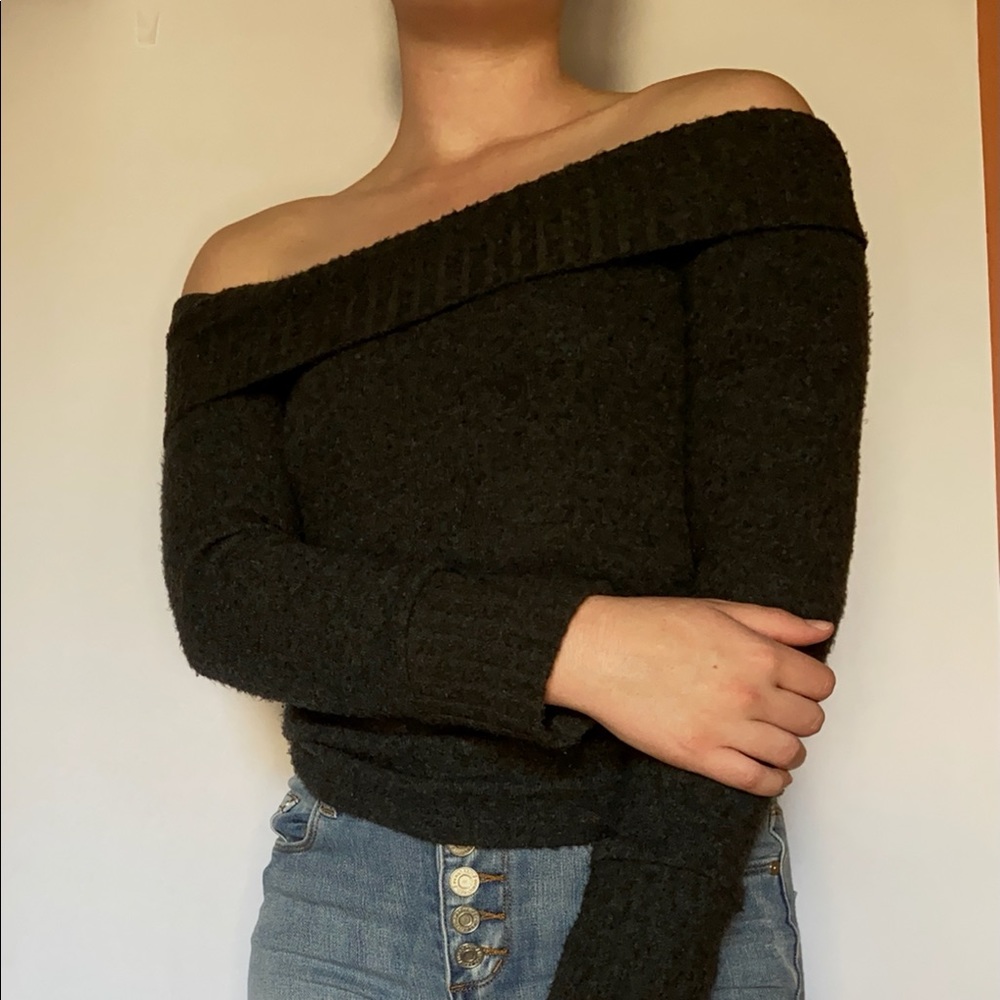 Grey Off The Shoulder Sweater Shirt Blouse